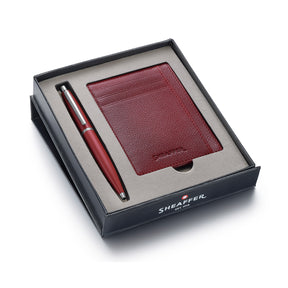 Sheaffer Gift Set ft. Excessive Red VFM 9403 Ballpoint Pen with Chrome Trims and Scarlet Blaze Credit Card Holder