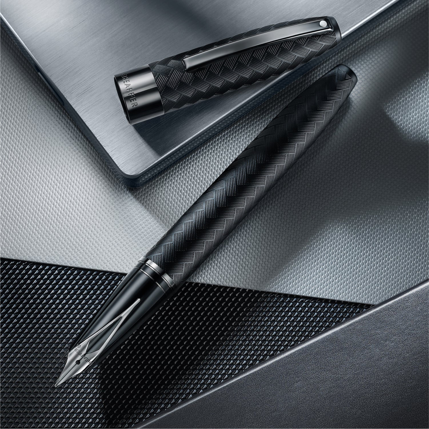 Sheaffer Legacy Chevron 9066 Matte Black Fountain Pen with PVD Gunmeta