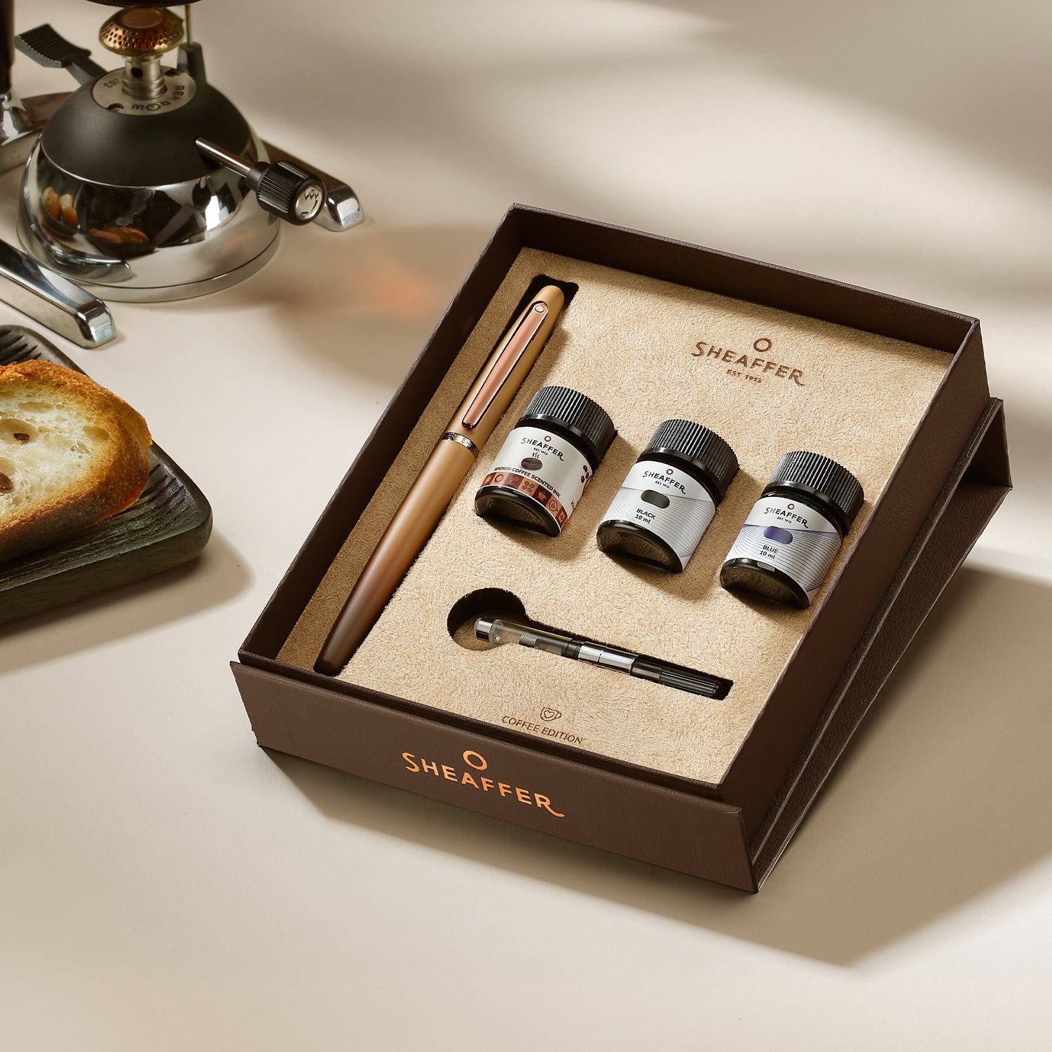 Sheaffer VFM G9428 Coffee Edition Fountain Pen with 3 Ink Vials Gift Set (Medium)