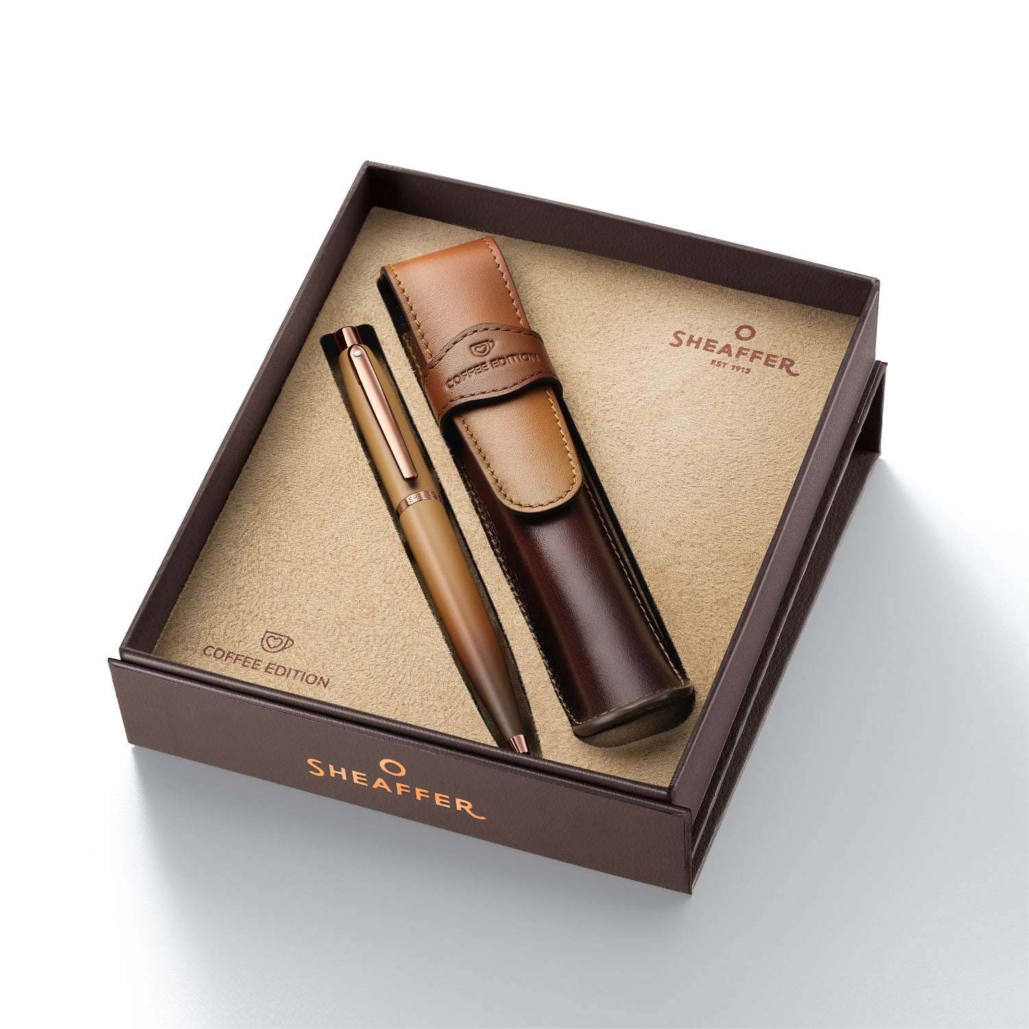 Sheaffer VFM G9428 Coffee Edition Ballpoint Pen with Leather Single Pen Pouch Gift Set