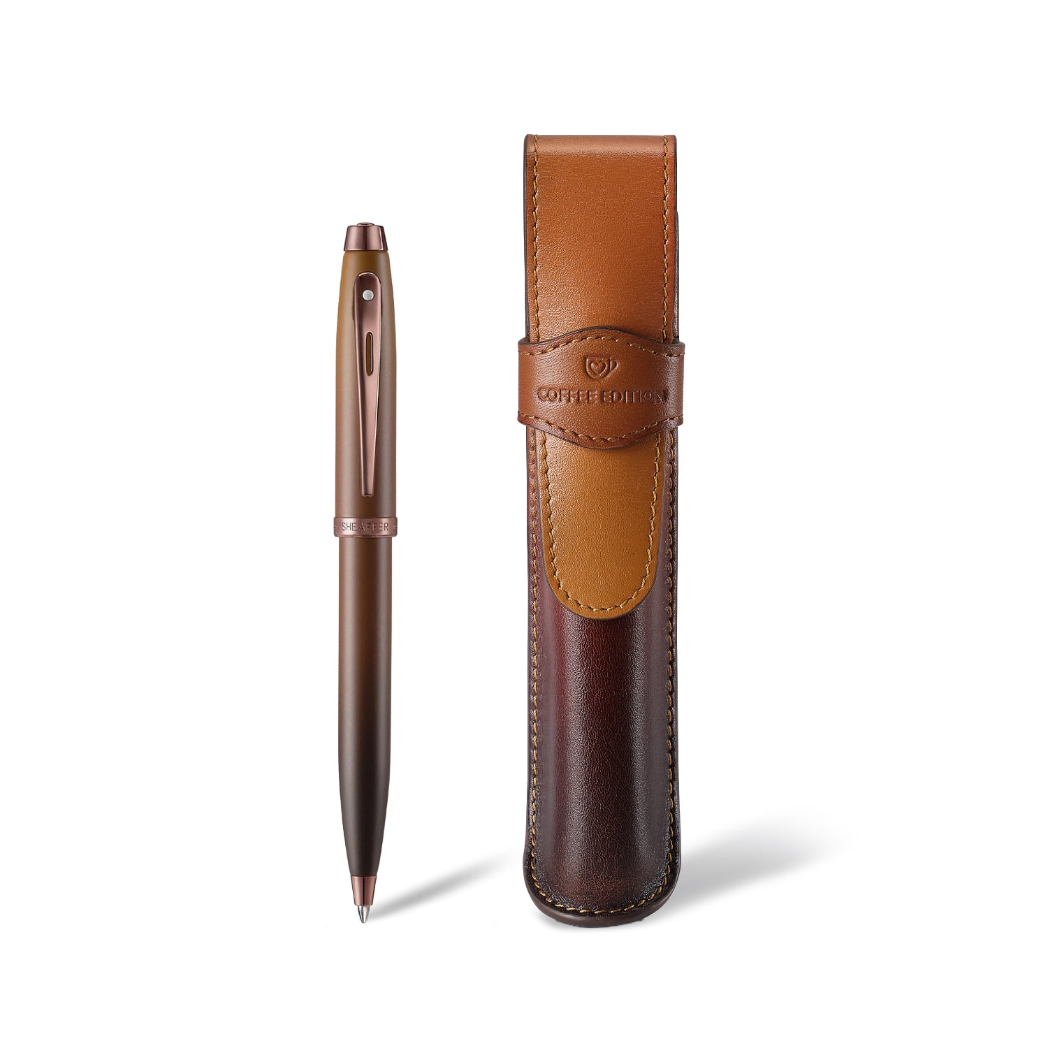 Sheaffer 100 G9374 Coffee Edition Ballpoint Pen with Leather Single Pen Pouch Gift Set
