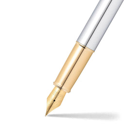 Sheaffer® 100 Bright Chrome Fountain Pen With Gold Trims - Fine