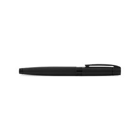 A Sheaffer® 300 Matte Black with Polished Black Trims Rollerball Pen sitting on top of a white surface.