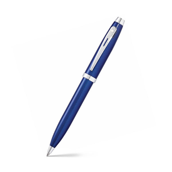 Sheaffer 100 Füllfederhalter – Blauer Schaft, Gebürstete Chromkappe, Feine Spitze