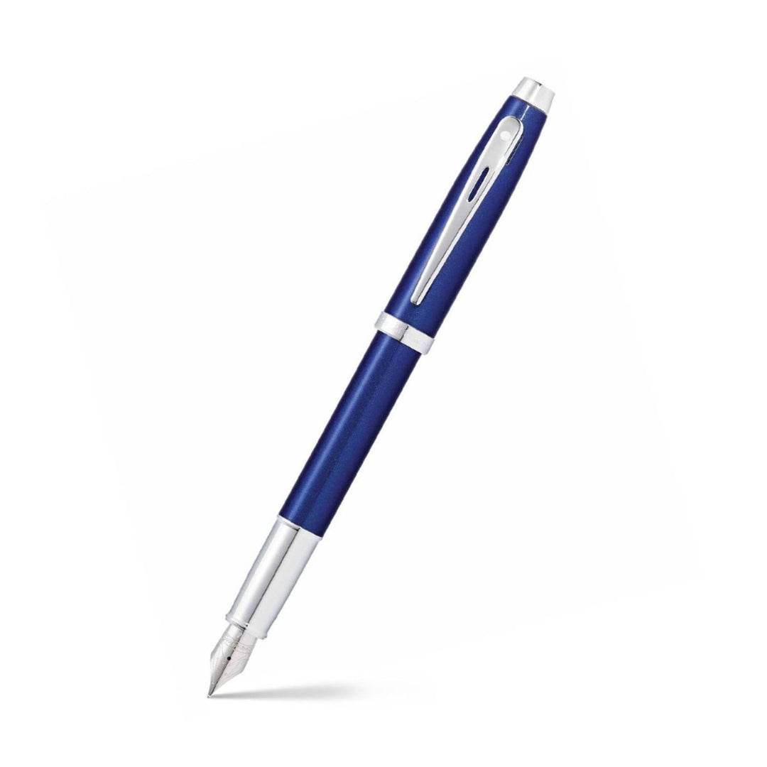 Sheaffer 100 Série Stylo-Plume Bleu - Capuchon Chrome Brossé - Plume Moyenne - Idéal Cadeau